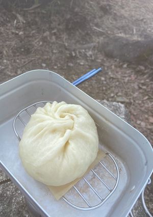 市販の豚まん、山で蒸しました（山ごはん)-レシピのメイン写真