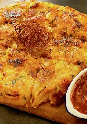 混ぜて焼くだけ!カリもち!豚キムチチヂミ-レシピのメイン写真