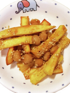 【保育園給食】さつまいもと大豆の甘辛揚げ-レシピのメイン写真