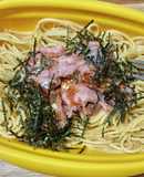 レンジ・雑まぐろたたきバター醬油パスタ