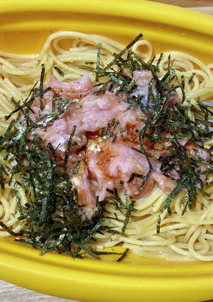レンジ・雑まぐろたたきバター醬油パスタ-レシピのメイン写真