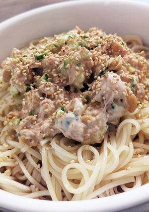 ツナマヨ納豆の冷や麦-レシピのメイン写真