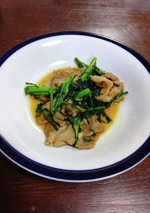 減塩 豚と春菊のにんにく醬油炒め-レシピのメイン写真