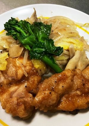 鶏もも肉焼きとモヤシ炒め添え-レシピのメイン写真