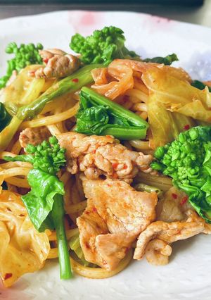 菜の花・キムチ焼きそば-レシピのメイン写真