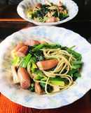 ほうれん草とウインナーの醤油パスタ