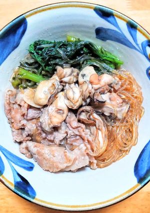 豚バラ肉と牡蠣と春菊と春雨の重ね煮-レシピのメイン写真