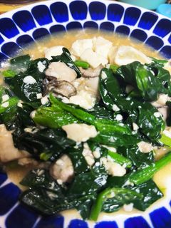 牡蠣とほうれん草と豆腐の炒め物-レシピのメイン写真
