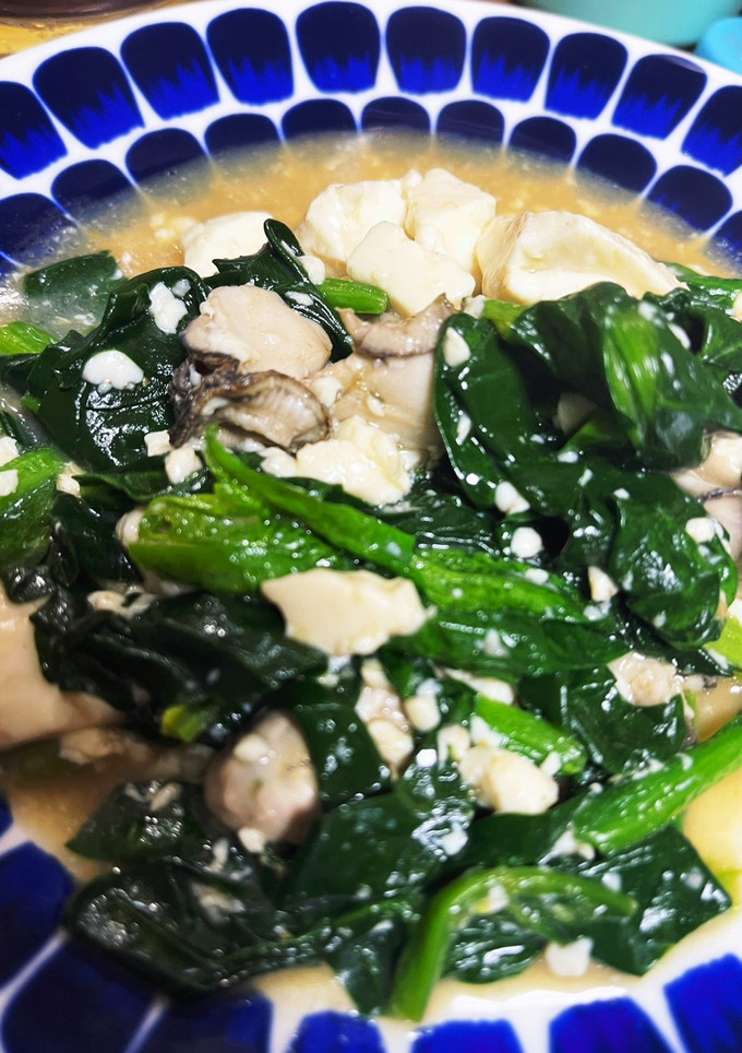 牡蠣とほうれん草と豆腐の炒め物-レシピのメイン写真