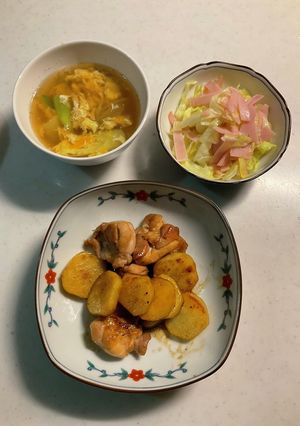 鶏肉とじゃが芋の甘辛炒め中華サラダスープ-レシピのメイン写真