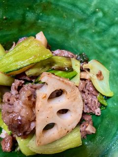 蓮根とチンゲン菜と牛肉の七味炒め-レシピのメイン写真