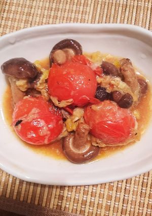 トマトとチビ椎茸の玉子とじ〜-レシピのメイン写真