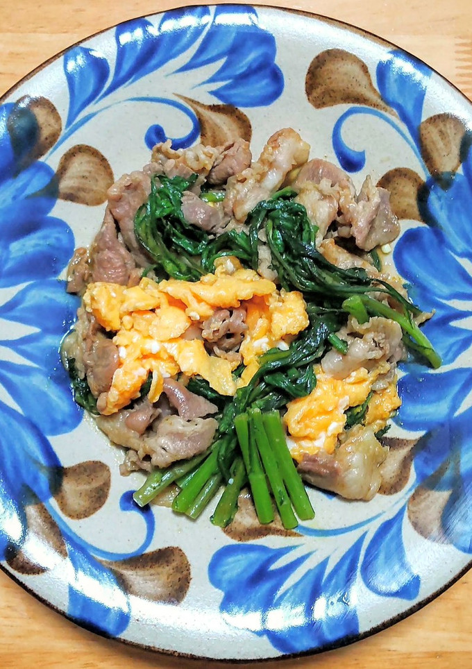 豚こま肉と春菊と卵のカレー炒め-レシピのメイン写真
