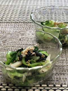 麹甘酒でチンゲン菜と舞茸の海苔胡麻和え-レシピのメイン写真