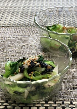 麹甘酒でチンゲン菜と舞茸の海苔胡麻和え-レシピのメイン写真
