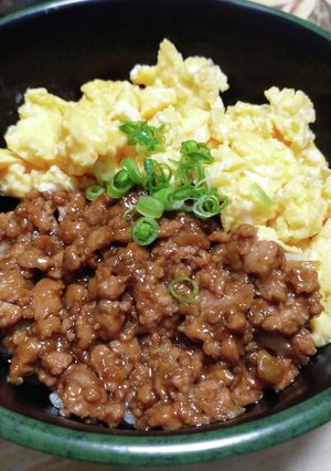 ハンバーグのタネから作るそぼろ丼-レシピのメイン写真