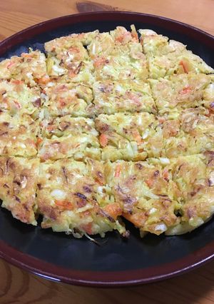 ビニール袋で簡単美味しいもちもちチヂミ♪-レシピのメイン写真