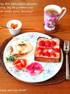 春色ラブリープレート♥️白餡で苺トースト-レシピのメイン写真