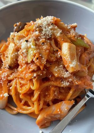 ツナとネギのトマトクリームパスタ-レシピのメイン写真
