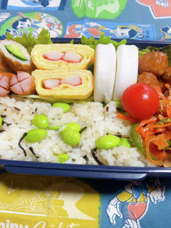 時短お弁当盛り付け記録 枝豆と塩昆布ご飯-レシピのメイン写真
