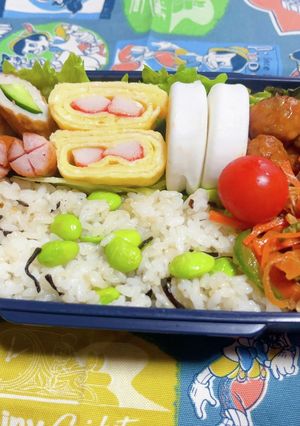 時短お弁当盛り付け記録 枝豆と塩昆布ご飯-レシピのメイン写真