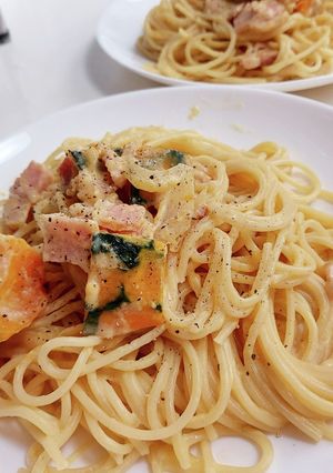 かぼちゃとベーコンのチーズクリームスパ-レシピのメイン写真