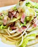 白菜が主役！白菜とベーコンのパスタ