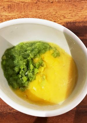 かぼちゃ豆乳ポタージュそら豆添え　離乳食-レシピのメイン写真