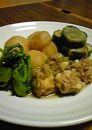鶏団子(大和芋入り)・かぶ・茄子の煮物-レシピのメイン写真