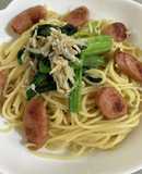ほうれん草ウインナーシラスの和風パスタ