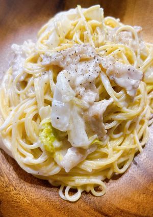 白菜と豚バラのクリームパスタ-レシピのメイン写真