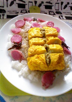 板わさ風玉子焼き&日野菜漬けのカフェ丼-レシピのメイン写真