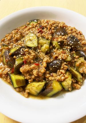 『大豆のミンチ肉』で白麻婆茄子-レシピのメイン写真
