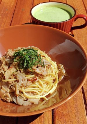 蓮根とひき肉のパスタ-レシピのメイン写真