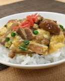 ゴボウ入りらふてぃの卵とじ丼