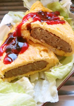 時短簡単失敗無しのハンバーグ入りオムレツ-レシピのメイン写真
