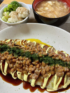 食べ応えバッチリ!納豆入濃厚キャベツ焼き-レシピのメイン写真