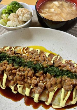 食べ応えバッチリ！納豆入濃厚キャベツ焼き-レシピのメイン写真