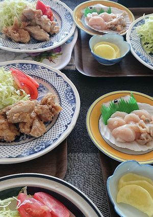 自宅社員食堂ホタテと唐揚げ定食-レシピのメイン写真