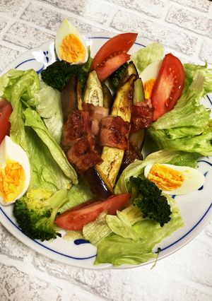 今夜の主役 茄子のベーコン巻きサラダ-レシピのメイン写真
