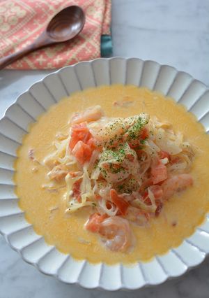 ダイエット版！エビのトマトクリームパスタ-レシピのメイン写真