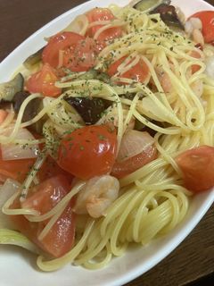 トマトとナスと小エビのパスタ-レシピのメイン写真
