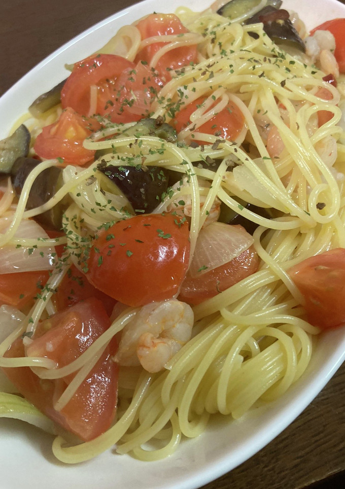 トマトとナスと小エビのパスタ-レシピのメイン写真
