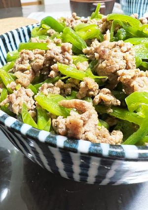 簡単！ミンチピー丼。ピーマン大量消費-レシピのメイン写真
