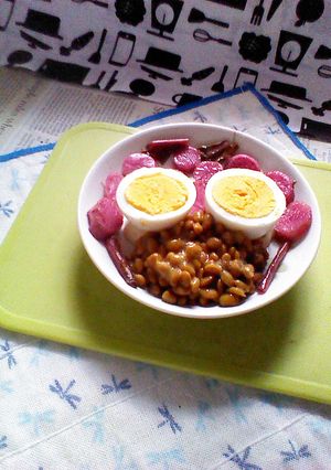 納豆・ゆで卵・日野菜漬けのタパス-レシピのメイン写真