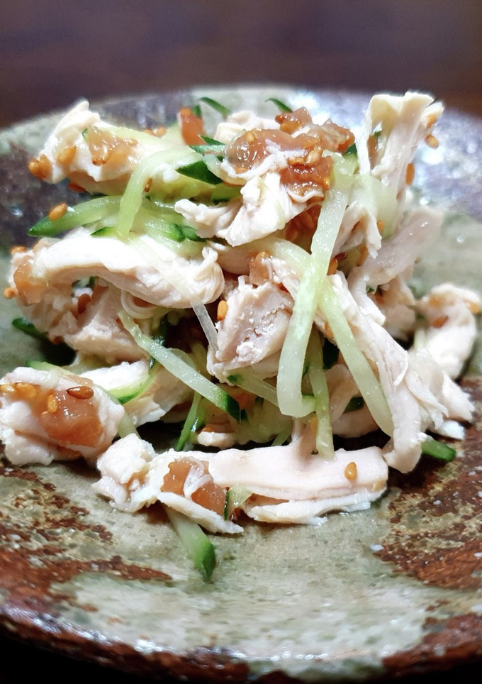 鶏むね肉(ささみ)と胡瓜の梅和え-レシピのメイン写真