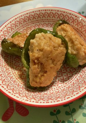 ピーマンに鶏ミンチ肉詰め　照り焼き風-レシピのメイン写真