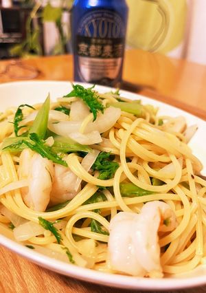 わさび菜とエビのエスニックパスタ-レシピのメイン写真