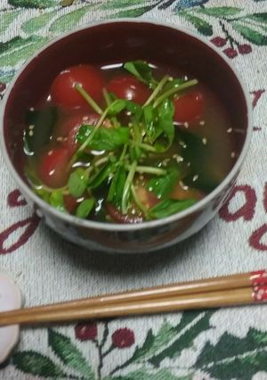 即席！ミニトマトと若布と豆苗の味噌汁-レシピのメイン写真