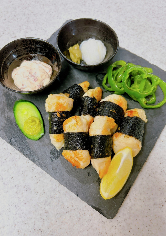 ささみの海苔巻き焼き♪梅マヨ添え-レシピのメイン写真